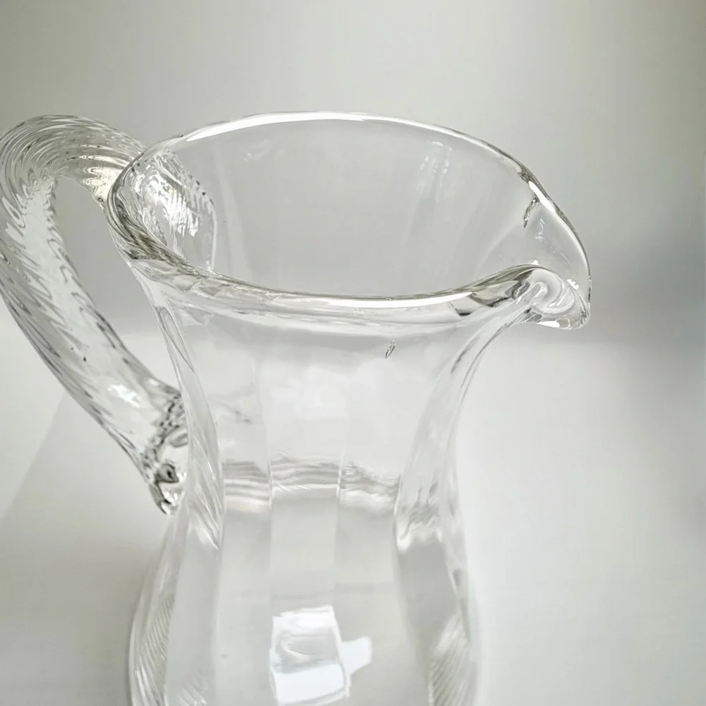 Hand Blown Clear Glass Pitcher 9” Tall Elegant Twisted Handle Art Glass - Picture 8 of 11